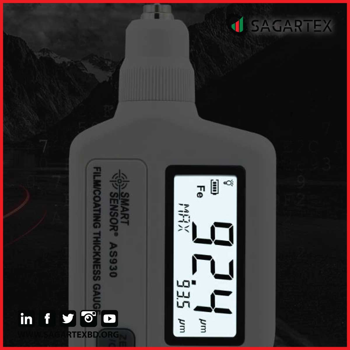 ZYL-YL Smart Sensor AS930 Film/Coating Thickness Gauge Tester Meter Digital Handheld Measuring Range 0-1800um 