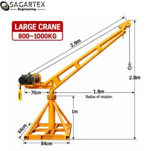 Alt Text: SGC-1T Electric Mini Crane with Rope Hoist 1000 Kg and 30 Meter Rope Winch for industrial lifting