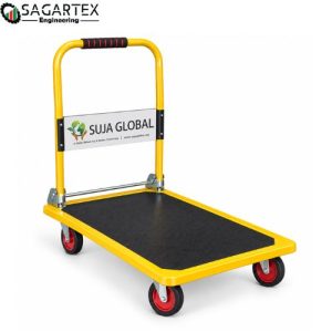 SUJA GLOBAL 500kg Foldable Trolley MS Body with yellow frame and black platform