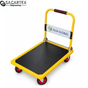 SUJA GLOBAL 220kg Foldable Trolley MS Body with yellow frame and black platform