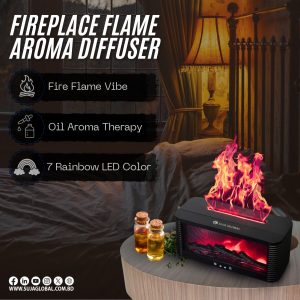 WM315 3D Fireplace Flame Aroma Diffuser with Remote Control and LED Flame Effect